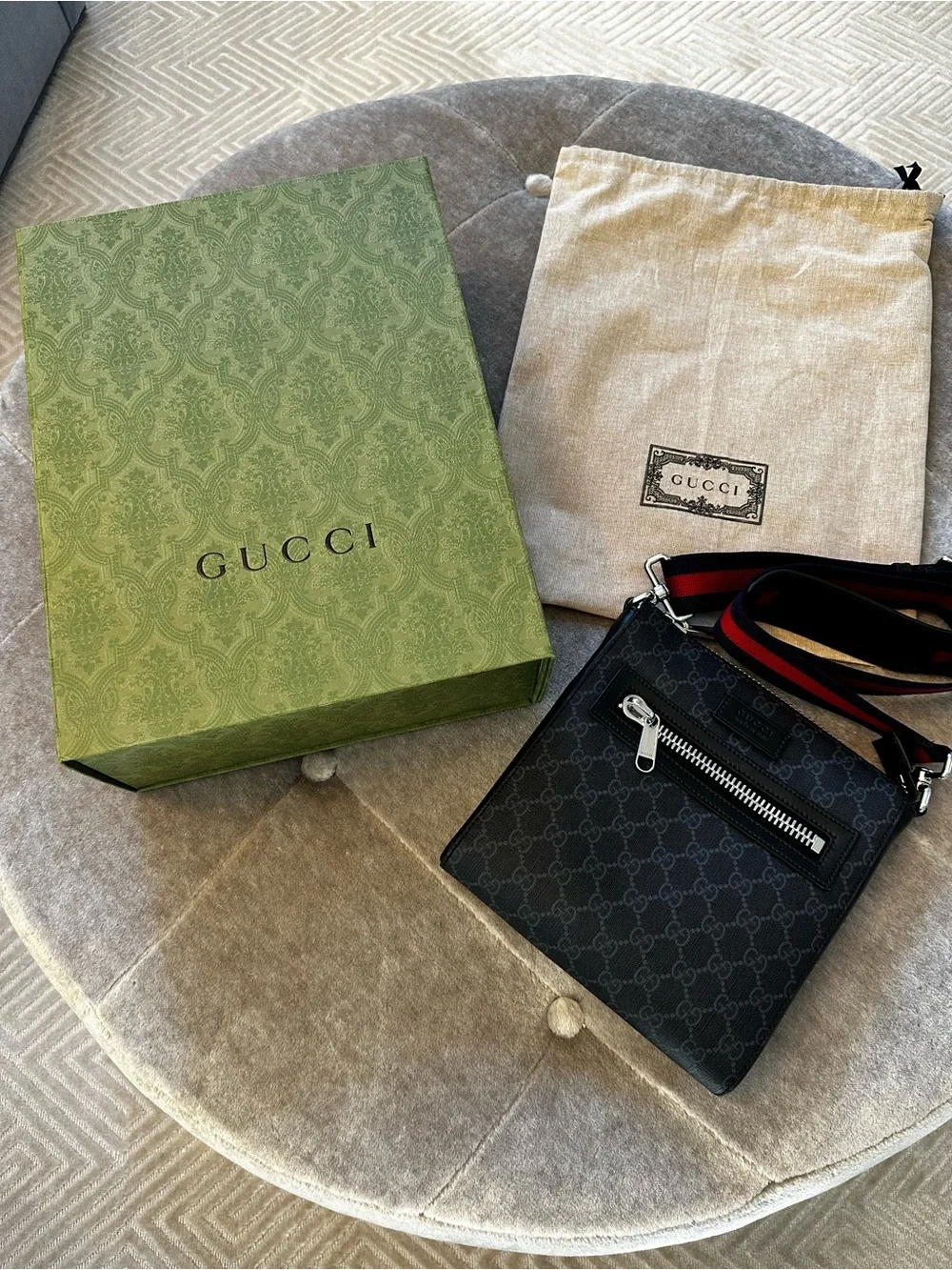Gucci Men's GG Supreme Web Flat Messenger Crossbody Bag
